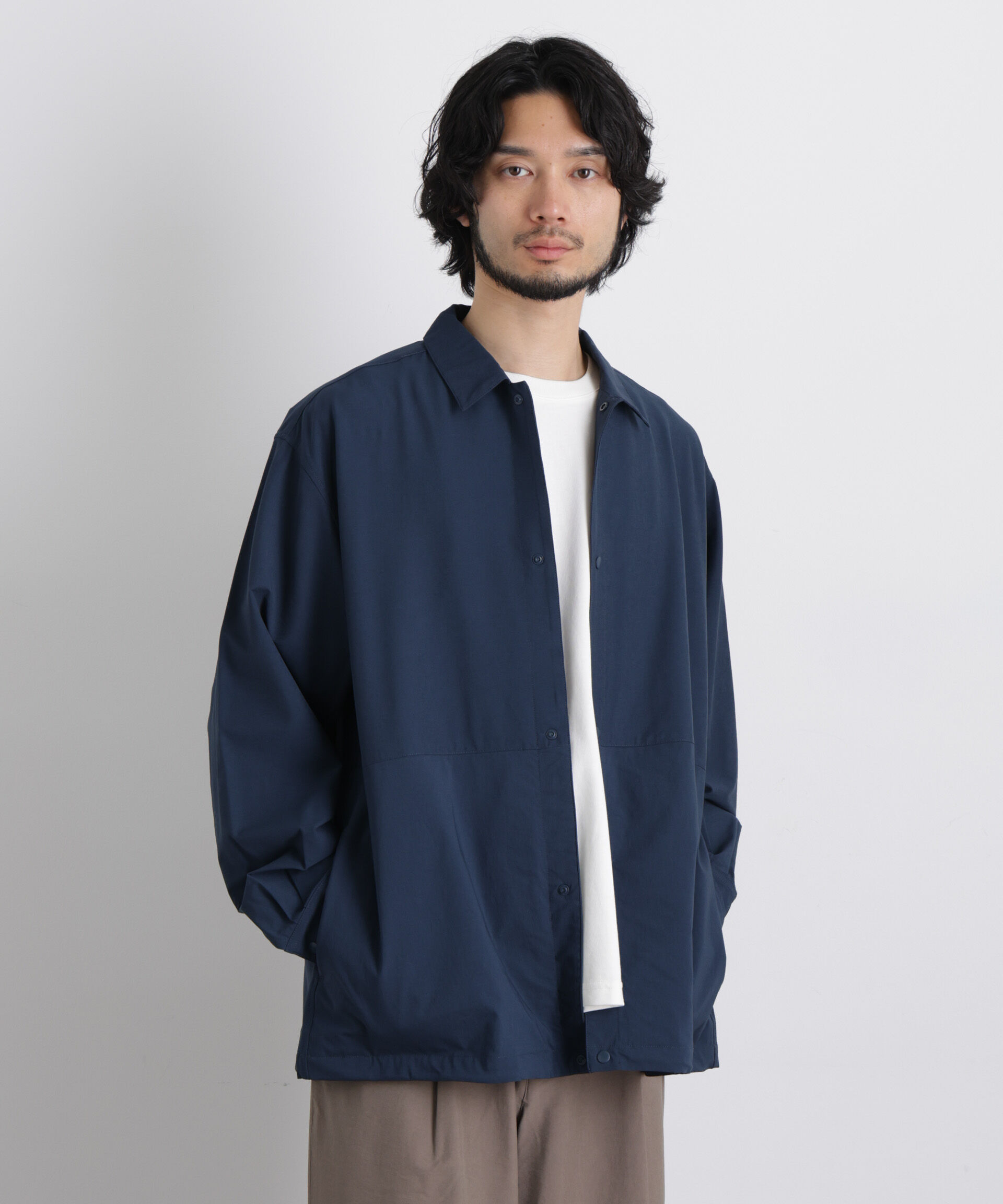 nano･universe「ストレッチワイドシャツブルゾン」|ブルゾン・スタジャン|