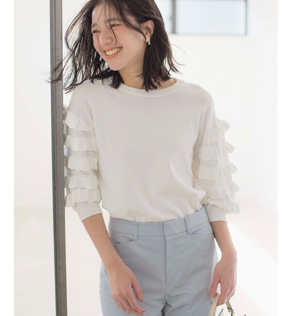 組曲「【WEB限定カラーあり】MINA 袖フリルニットプルオーバー」|ニット・セーター|アイボリー系