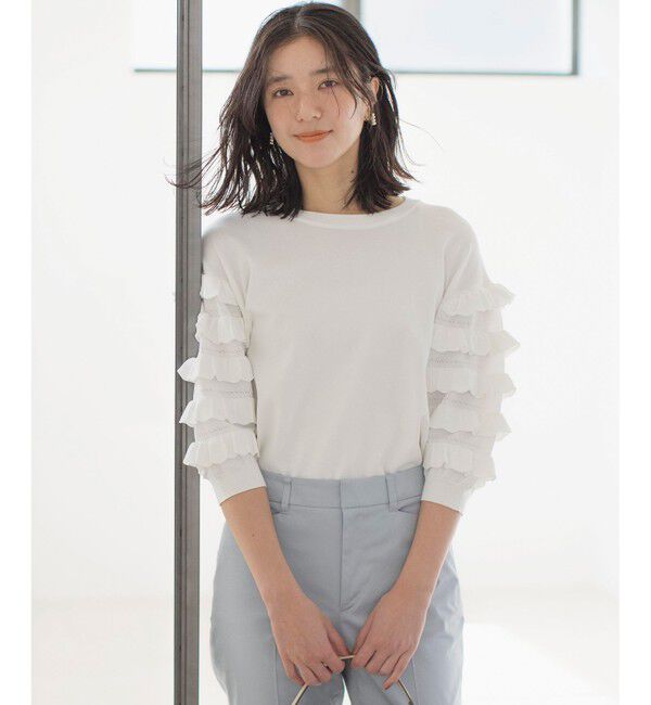 組曲「【WEB限定カラーあり】MINA 袖フリルニットプルオーバー」|ニット・セーター|