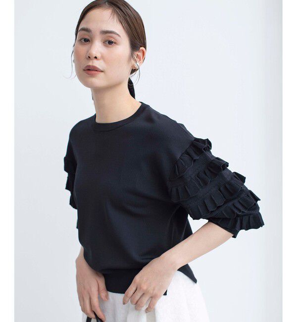 組曲「【WEB限定カラーあり】MINA 袖フリルニットプルオーバー」|ニット・セーター|ブラック系