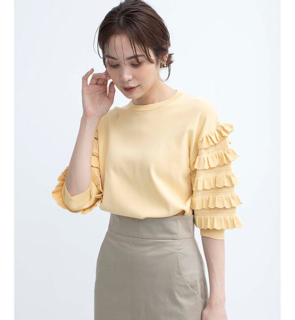 組曲「【WEB限定カラーあり】MINA 袖フリルニットプルオーバー」|ニット・セーター|