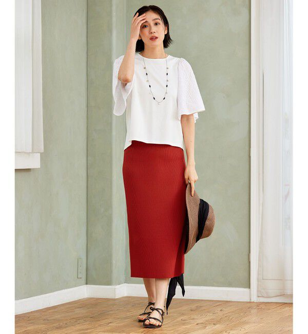 自由区「【カタログ掲載・洗える】エンブロイダリーコンビジャージ カットソー」|Tシャツ・カットソー|