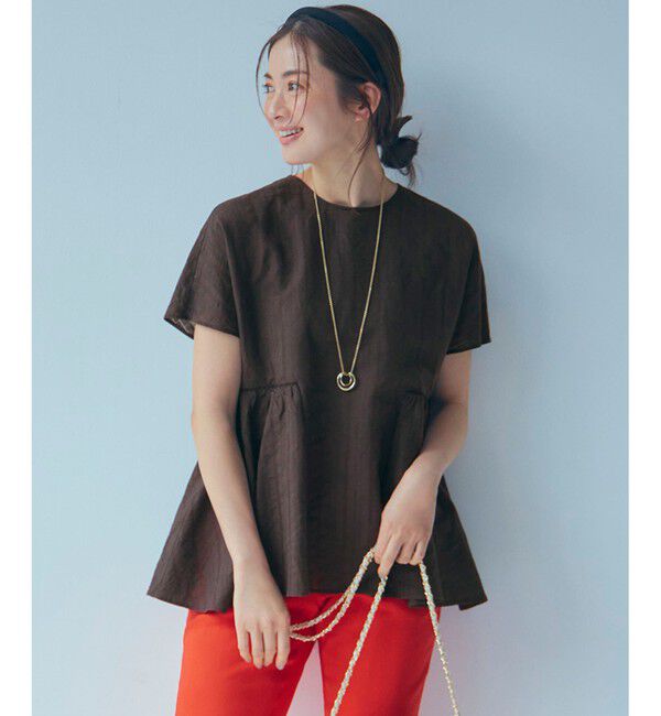 23区「【洗える】カラミ ストライプ ペプラム ブラウス」|シャツ・ブラウス|ﾀﾞｰｸﾌﾞ