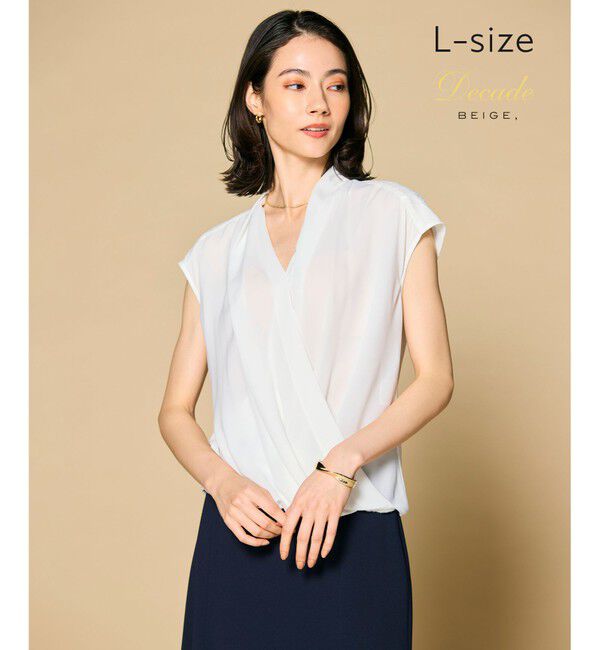 BEIGE,「【L-size】OLIVE / カシュクールフレンチスリーブブラウス」|シャツ・ブラウス|White