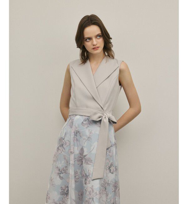 GRACE CONTINENTAL「カシュクールフラワープリントワンピース」|ワンピース|グレー