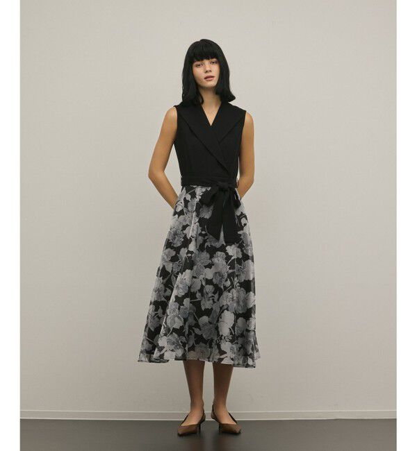 GRACE CONTINENTAL「カシュクールフラワープリントワンピース」|ワンピース|ブラック