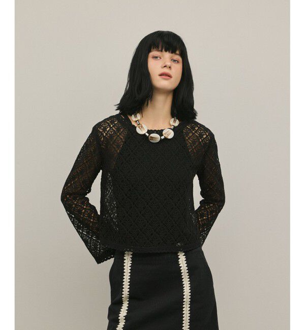 GRACE CONTINENTAL「レースフレアスリーブトップ」|その他|ブラック