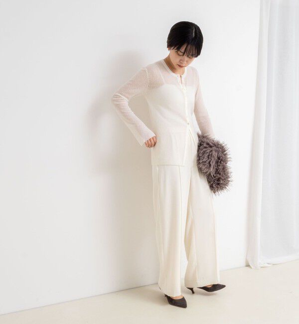 NOLLEY'S sophi「カシミヤ混ガーゼ風リブクルーネックミディ丈カーディガン」|カーディガン|