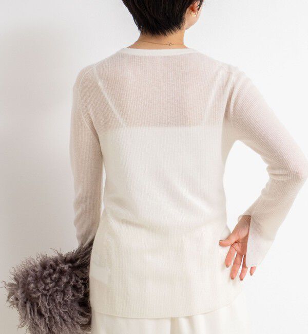 NOLLEY'S sophi「カシミヤ混ガーゼ風リブクルーネックミディ丈カーディガン」|カーディガン|