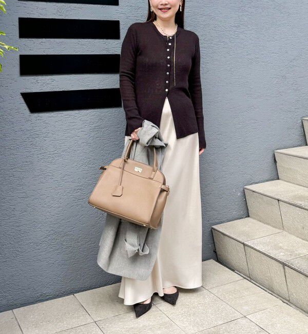 NOLLEY'S sophi「カシミヤ混ガーゼ風リブクルーネックミディ丈カーディガン」|カーディガン|