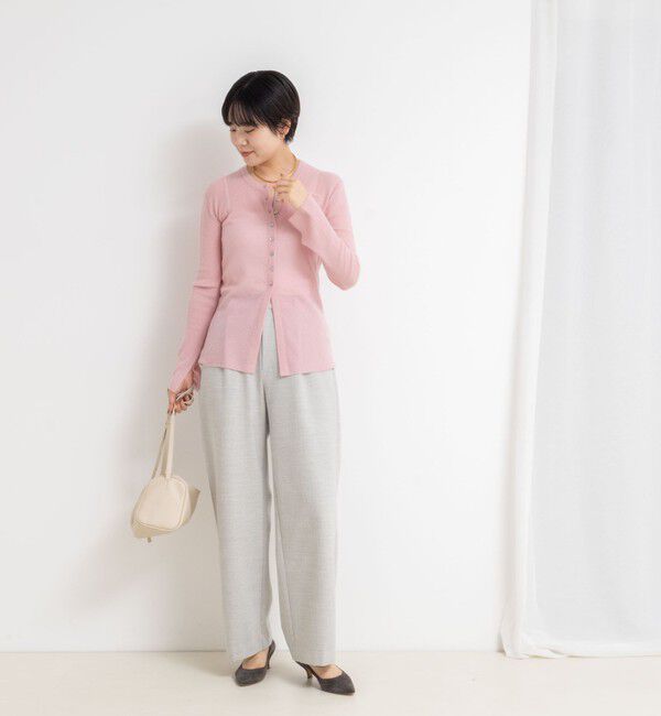 NOLLEY'S sophi「カシミヤ混ガーゼ風リブクルーネックミディ丈カーディガン」|カーディガン|