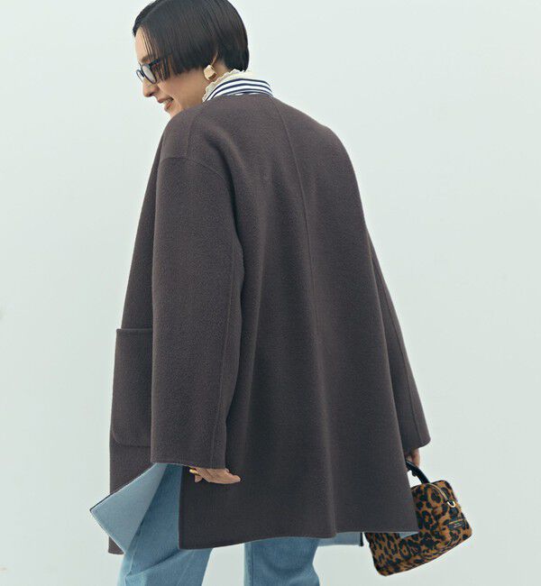 NOLLEY'S「バイカラーリバーコート」|ノーカラーコート|