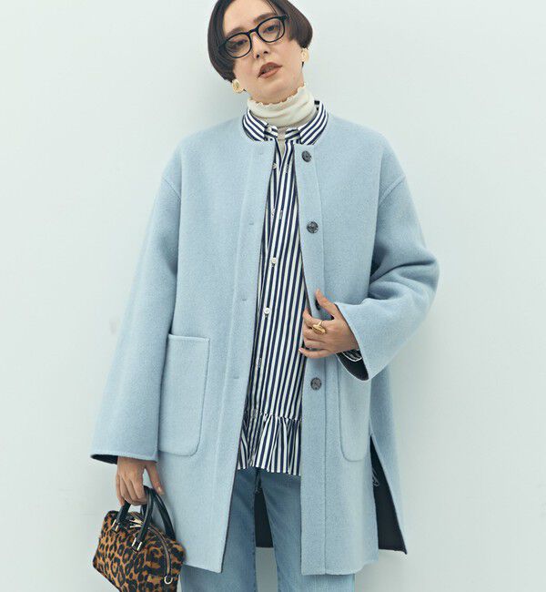 NOLLEY'S「バイカラーリバーコート」|ノーカラーコート|