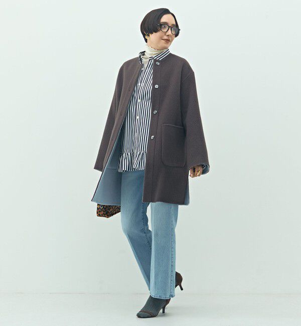 NOLLEY'S「バイカラーリバーコート」|ノーカラーコート|