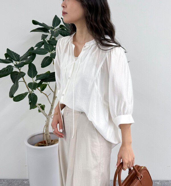 fredy emue「シャイニーシアー２WAYハーフスリーブブラウス」|シャツ・ブラウス|