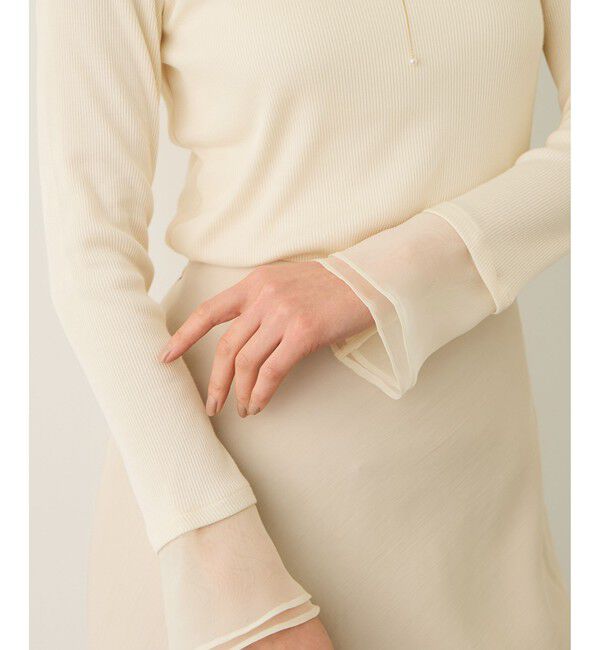 ROPE「シアーフレア袖ドッキングカットソー/イージーケア」|Tシャツ・カットソー|