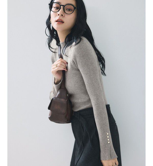 VIS「【美得】スリーブ釦アクセントリブニット/WEB限定FSサイズ・静電気防止」|ニット・セーター|