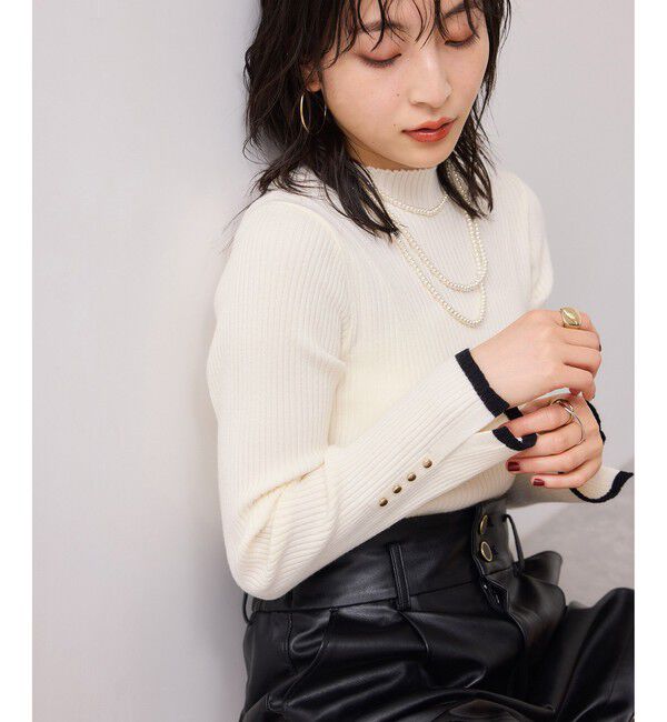 VIS「【美得】スリーブ釦アクセントリブニット/WEB限定FSサイズ・静電気防止」|ニット・セーター|