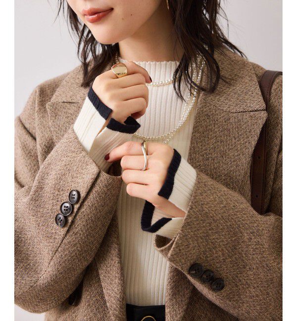 VIS「【美得】スリーブ釦アクセントリブニット/WEB限定FSサイズ・静電気防止」|ニット・セーター|