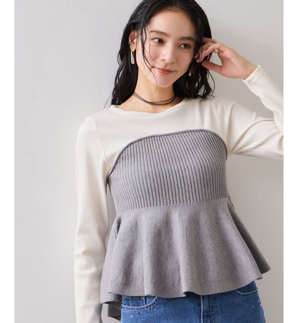 VIS「ペプラムニットドッキングプルオーバー」|ニット・セーター|グレー(07)