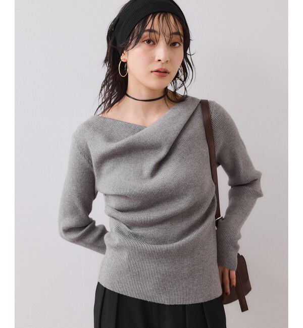 VIS「【美得】ドレープオフショルダーリブニット/イージーケア」|ニット・セーター|