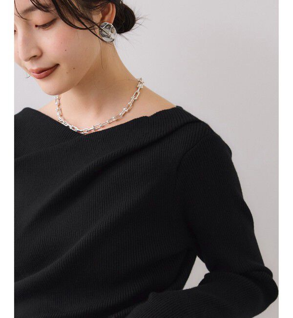 VIS「【美得】ドレープオフショルダーリブニット/イージーケア」|ニット・セーター|