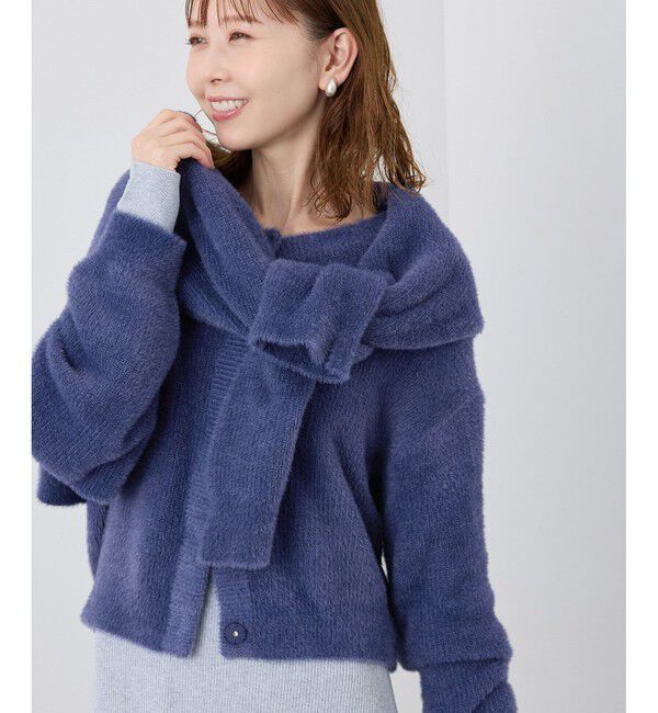 Rope&rsquo;Picnic「fluffy knitフラッフィーニット/ふわふわMIXフェザーニットカーディガン/洗濯機OK」|カーディガン|ブルー(44)
