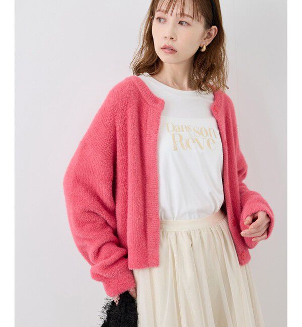 Rope&rsquo;Picnic「fluffy knitフラッフィーニット/ふわふわMIXフェザーニットカーディガン/洗濯機OK」|カーディガン|ピンク(63)
