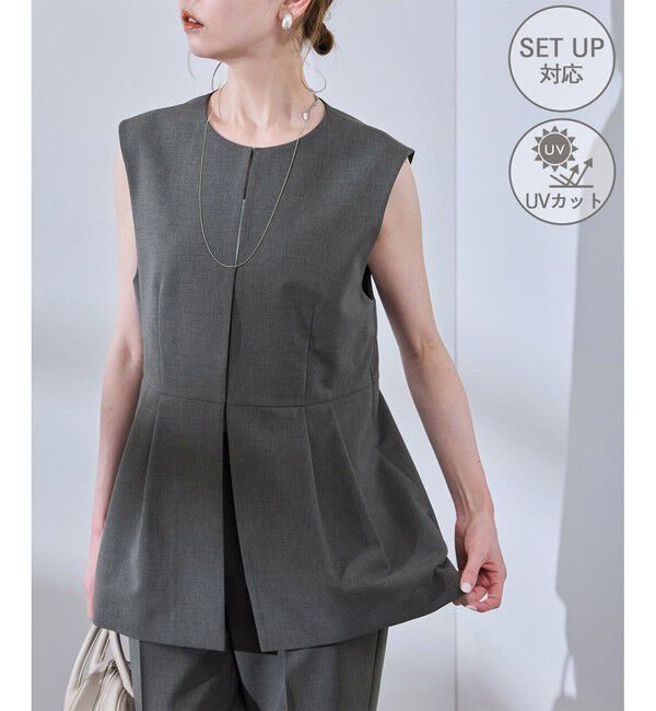 Rope&rsquo;Picnic「【UV対応】【リネンライク・シリーズ】ペプラムジレベスト/通勤・セットアップ対応」|ベスト・ジレ|グレー(07)