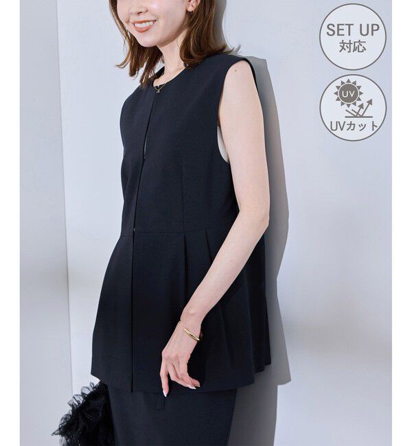 Rope&rsquo;Picnic「【UV対応】【リネンライク・シリーズ】ペプラムジレベスト/通勤・セットアップ対応」|ベスト・ジレ|ネイビー(40)