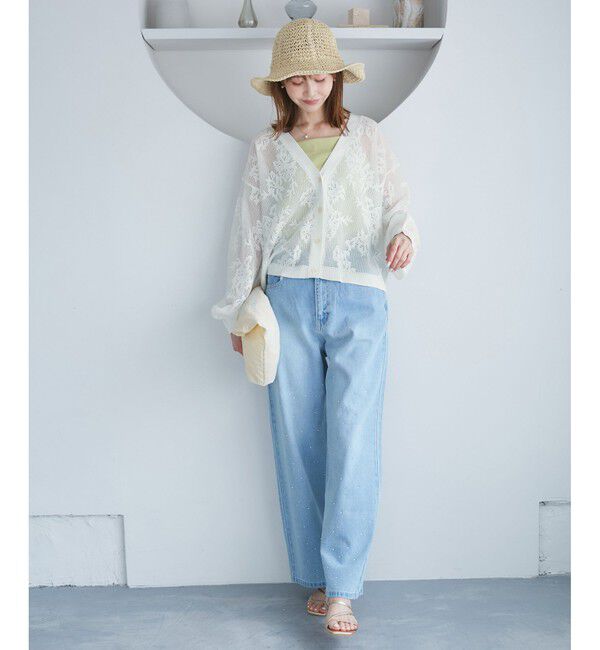 Rope&rsquo;Picnic「透かし編み花柄Vネックカーディガン」|カーディガン|