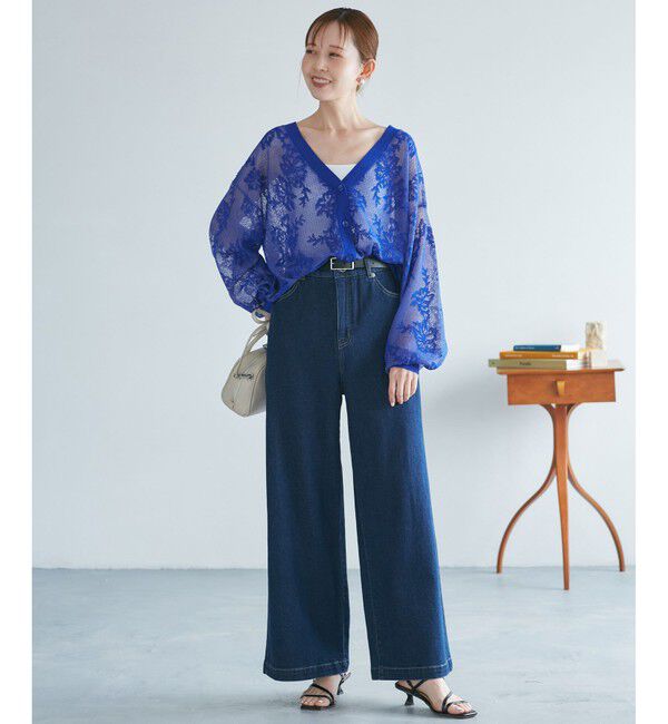 Rope&rsquo;Picnic「透かし編み花柄Vネックカーディガン」|カーディガン|