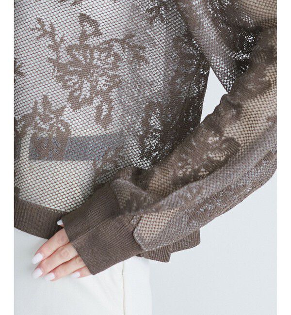 Rope&rsquo;Picnic「透かし編み花柄Vネックカーディガン」|カーディガン|