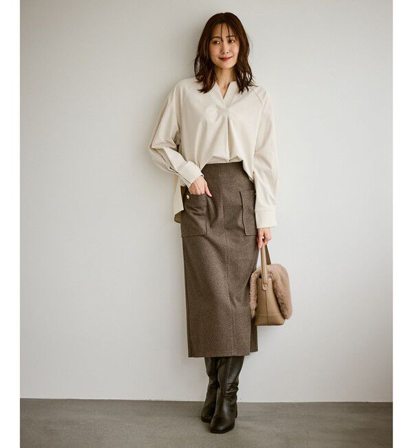 Rope&rsquo;Picnic「【emur/エミュール】ストレッチ起毛あわせネックブラウス」|シャツ・ブラウス|