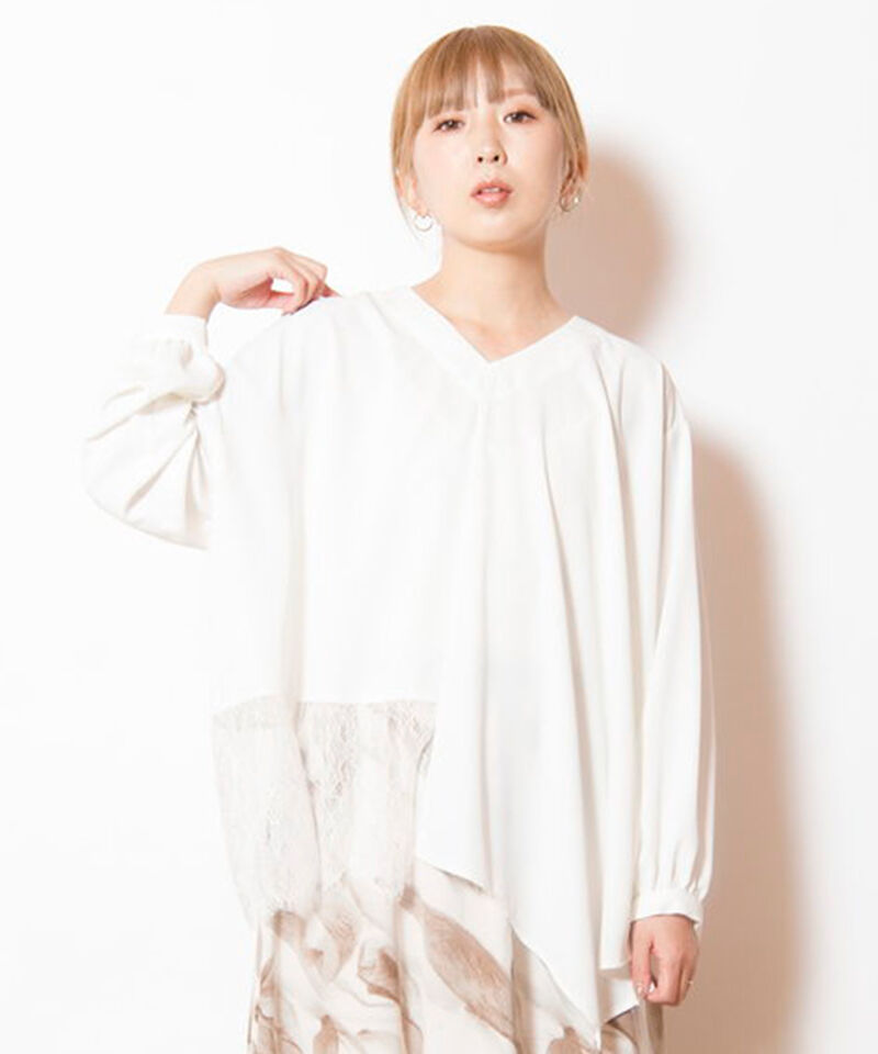  「アシンメトリーレース切替ブラウス」|シャツ・ブラウス|WHITE