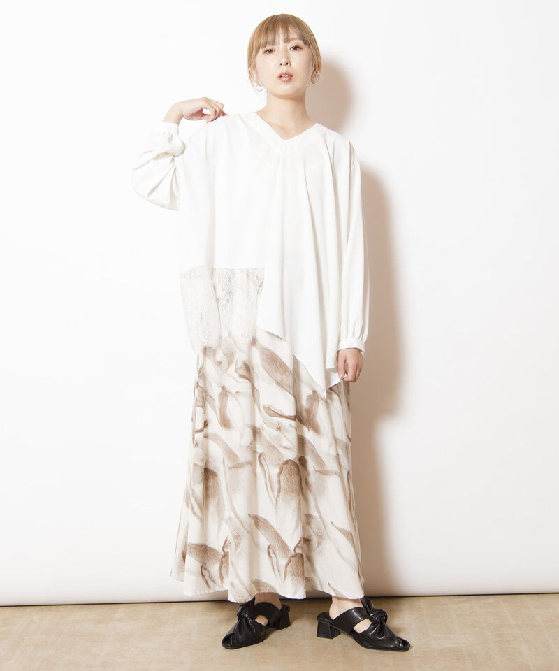  「アシンメトリーレース切替ブラウス」|シャツ・ブラウス|