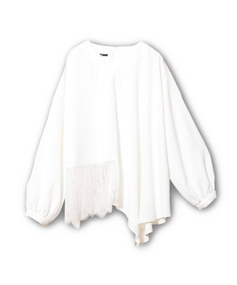  「アシンメトリーレース切替ブラウス」|シャツ・ブラウス|