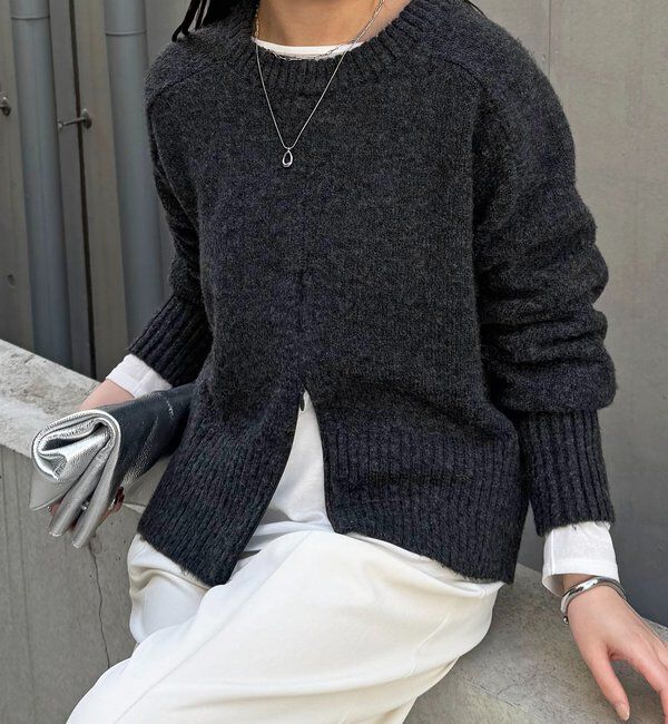  「ヤクライクショートニット」|ニット・セーター|チャコールグレー