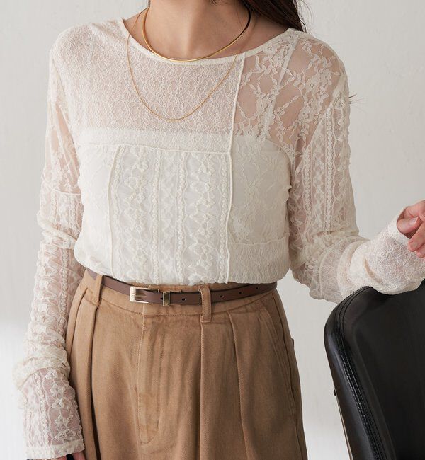  「QanosレースパッチワークロンT」|Tシャツ・カットソー|オフホワイト