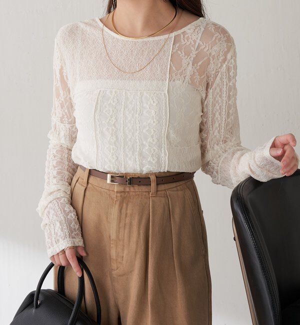  「QanosレースパッチワークロンT」|Tシャツ・カットソー|