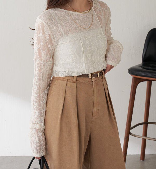  「QanosレースパッチワークロンT」|Tシャツ・カットソー|