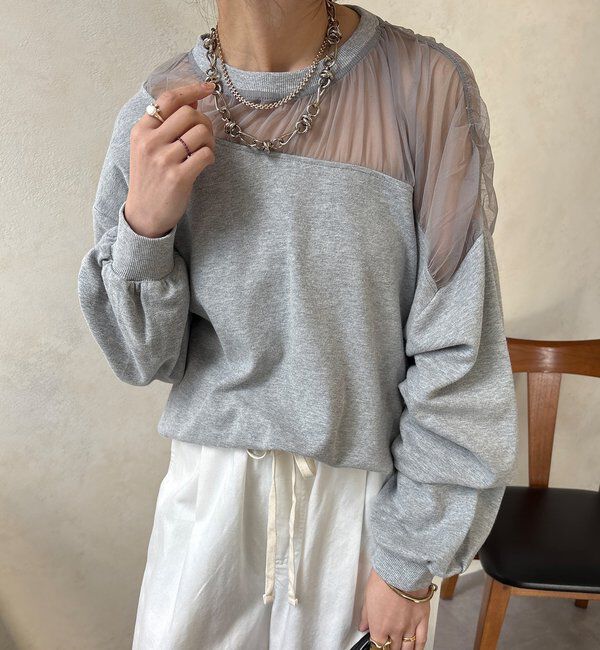  「【WEB限定】シアー切替カットソー」|Tシャツ・カットソー|グレー