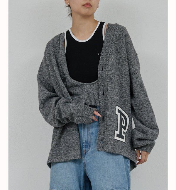  「【PEAS】レタードニットカーディガン」|ニット・セーター|グレー