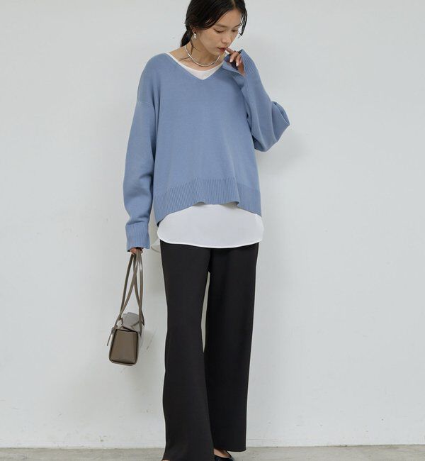  「【CHIKAコラボ】【着やせ&times;時短おしゃれ】タイ付き総針Vネックニット」|ニット・セーター|