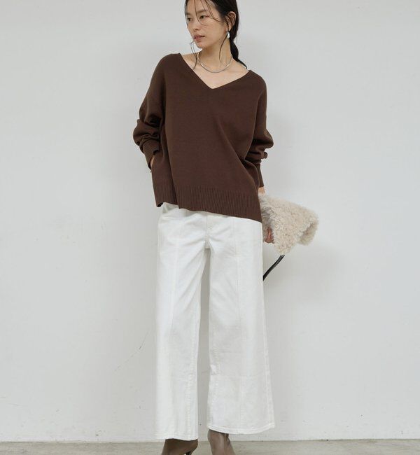  「【CHIKAコラボ】【着やせ&times;時短おしゃれ】タイ付き総針Vネックニット」|ニット・セーター|