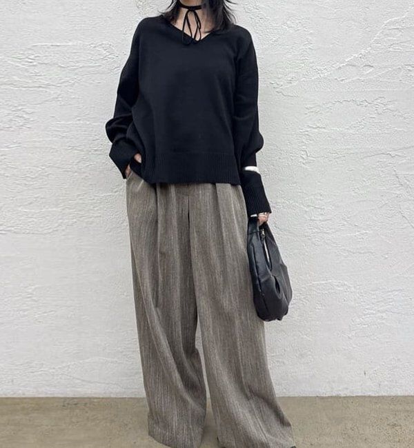  「【CHIKAコラボ】【着やせ&times;時短おしゃれ】タイ付き総針Vネックニット」|ニット・セーター|