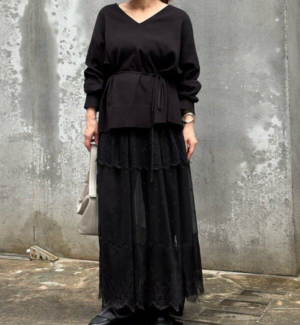  「【CHIKAコラボ】【着やせ&times;時短おしゃれ】タイ付き総針Vネックニット」|ニット・セーター|