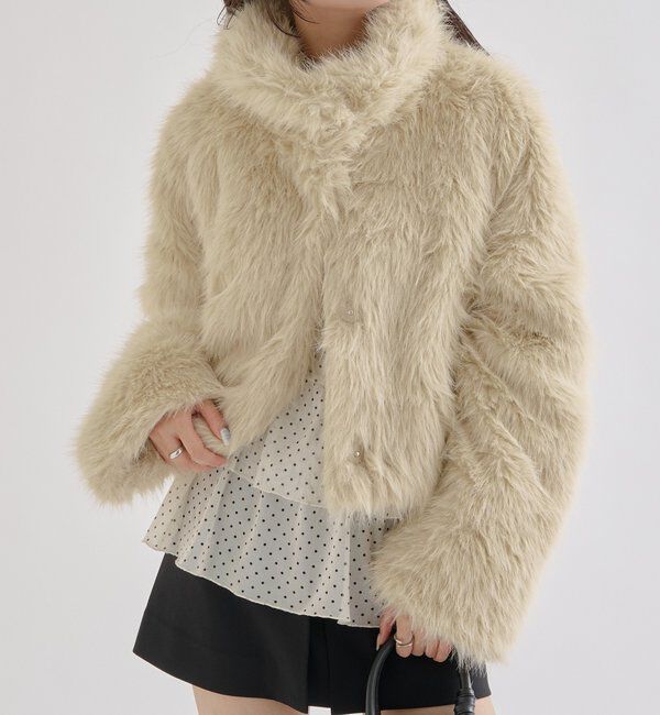  「ショートファーコート」|その他|ベージュ