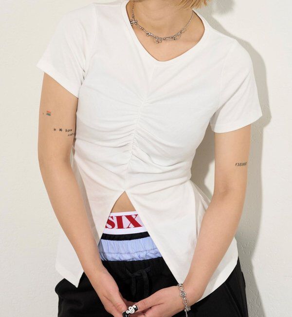  「ギャザースリットTEE」|Tシャツ・カットソー|