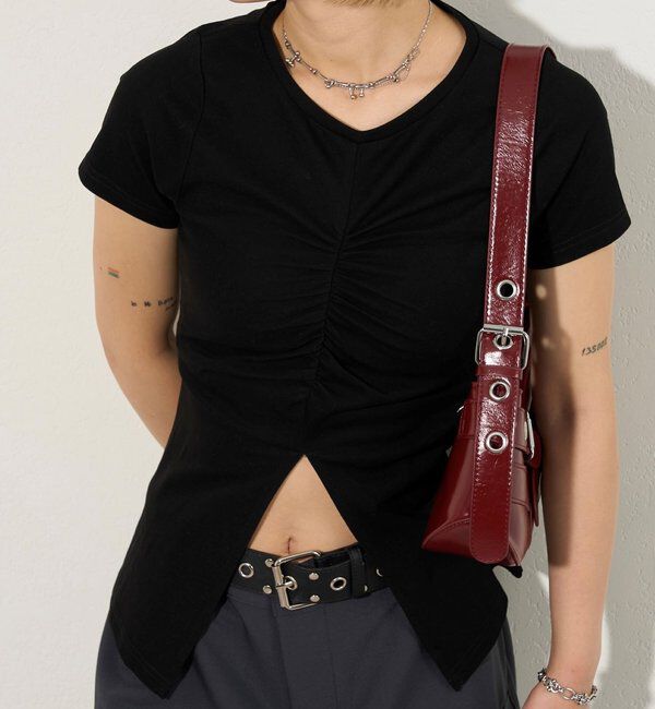  「ギャザースリットTEE」|Tシャツ・カットソー|